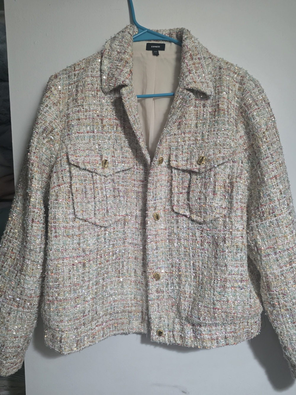 Express Tweed Shacket Jacket in Neutral Multi